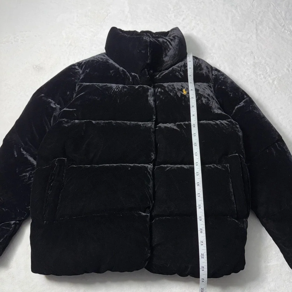 Polo Ralph Lauren Girls L Black Velvet Puffer Duck Down Jacket Fits Womens Small
